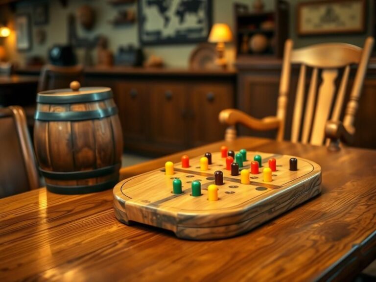 Flick International Cozy restaurant setting featuring Cracker Barrel's iconic peg game on a wooden table with colorful pegs.