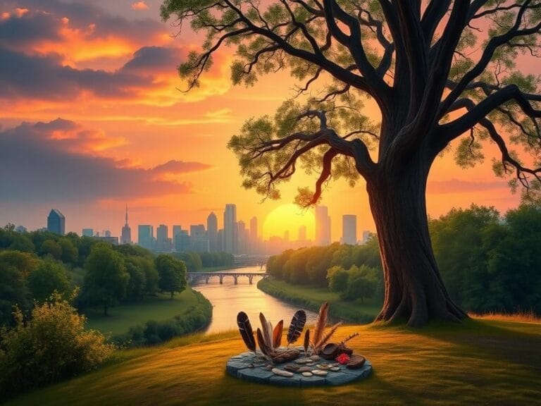 Flick International Serene landscape of Minneapolis with the Mississippi River and lush green parks symbolizing Indigenous stewardship