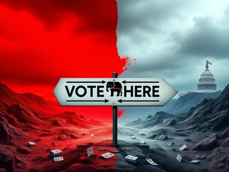 Flick International Abstract representation of a divided political landscape showcasing the Republican Party's conflict