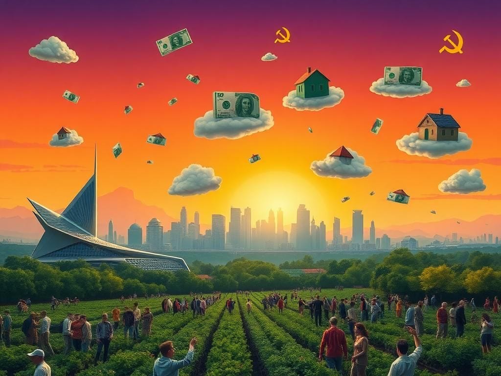 Flick International A vibrant futuristic cityscape symbolizing socialism and communism