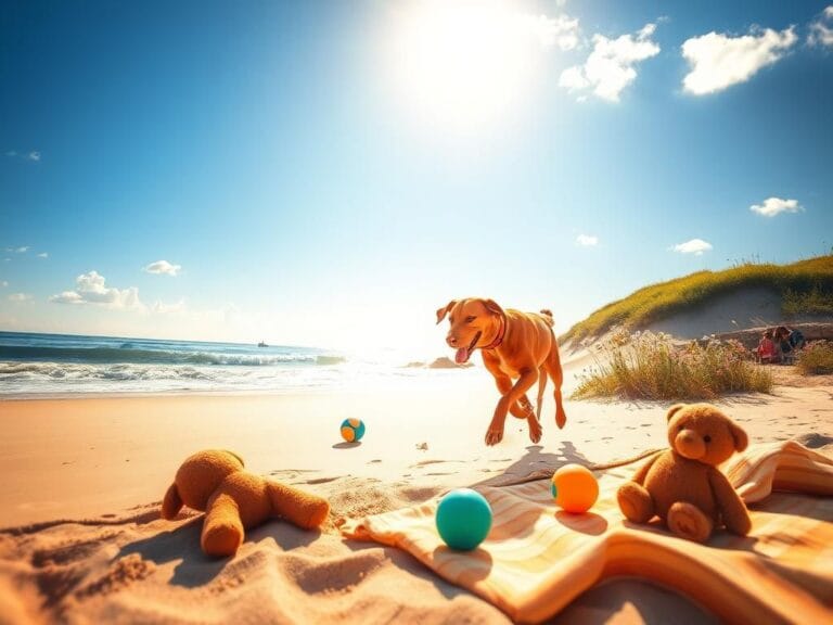 Flick International Playful Vizsla running on a sunlit beach