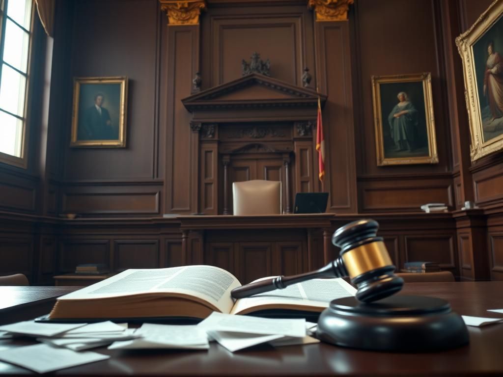 Flick International Dramatic courtroom scene highlighting the witness stand for Katy Perry's testimony