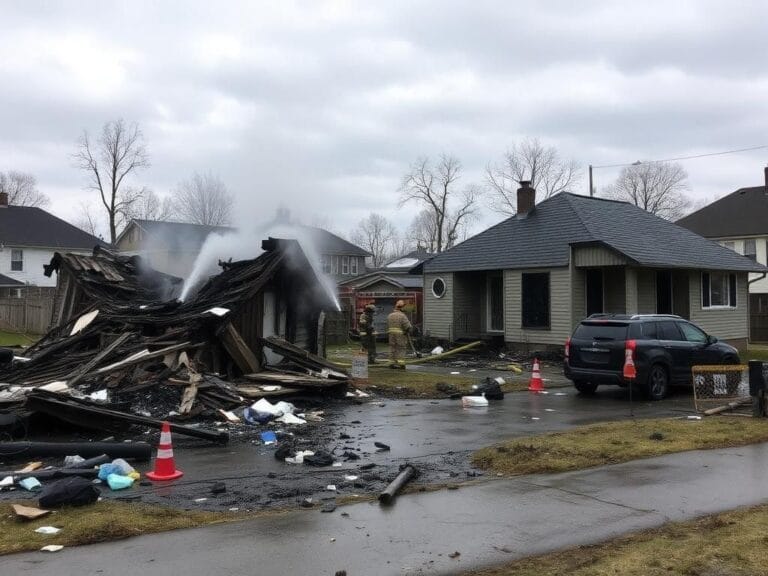 Flick International Aftermath of a devastating home explosion in St. Louis County with charred remains and debris