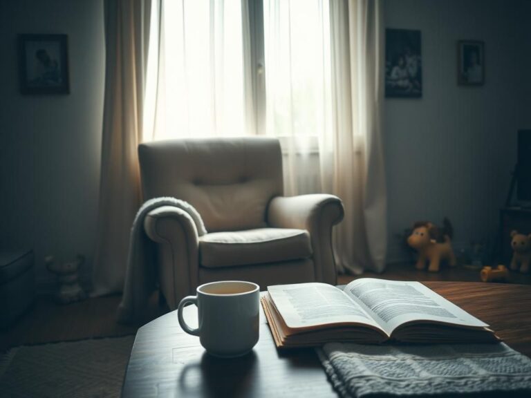 Flick International Cozy living room with an empty armchair and family photographs showcasing nostalgia and warmth