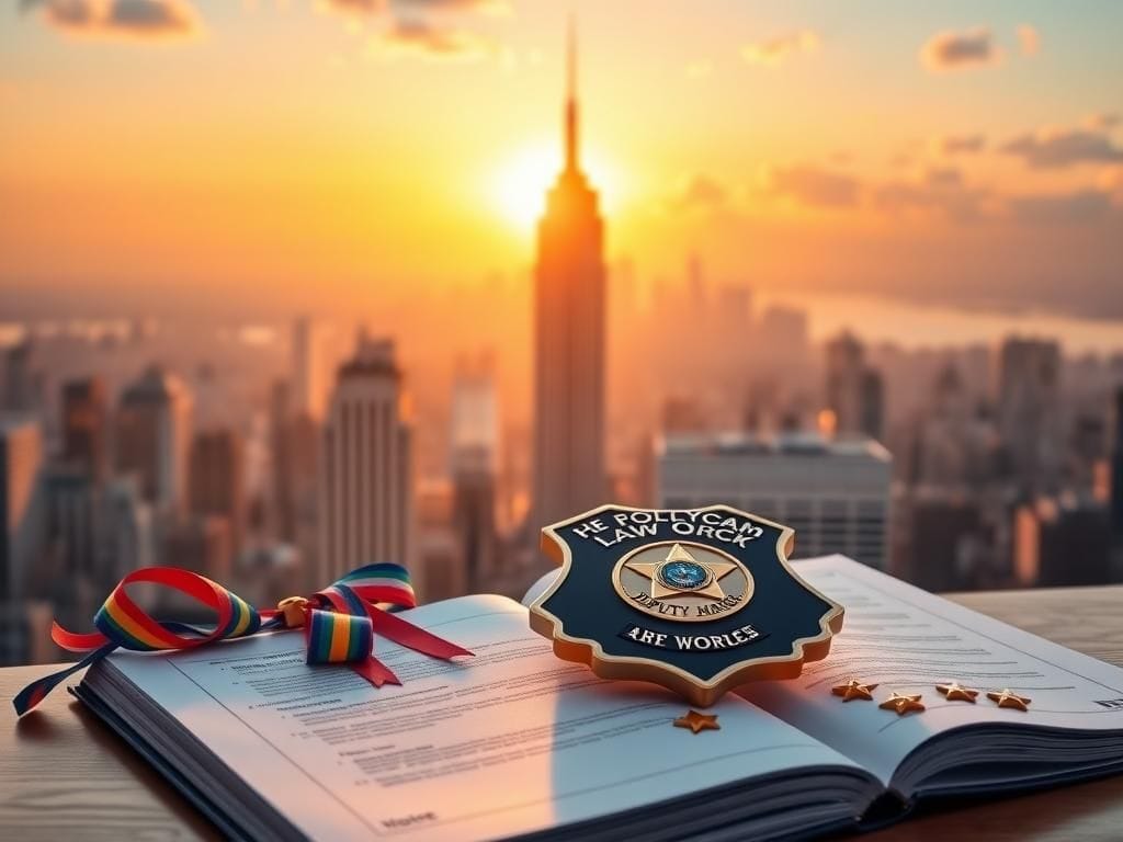 Flick International New York City skyline at sunrise with Empire State Building and honorary deputy mayor's badge