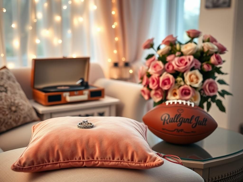 Flick International Cozy living room scene with engagement ring on velvet cushion