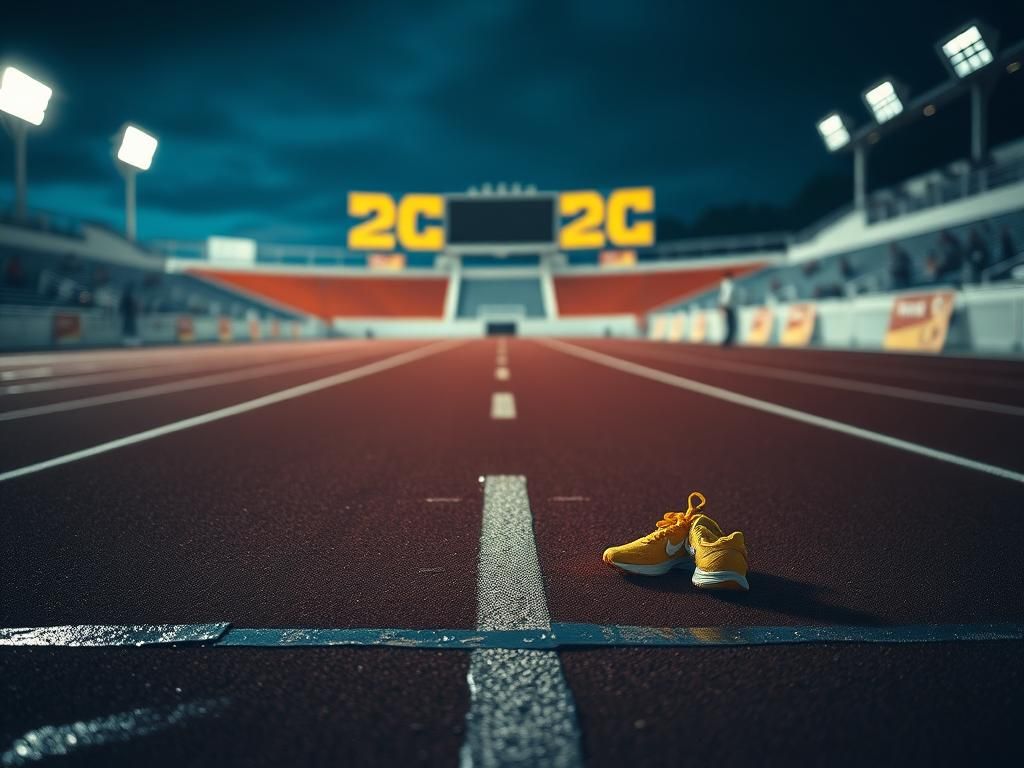 Flick International Empty 200-meter track with reflections after a rainy race