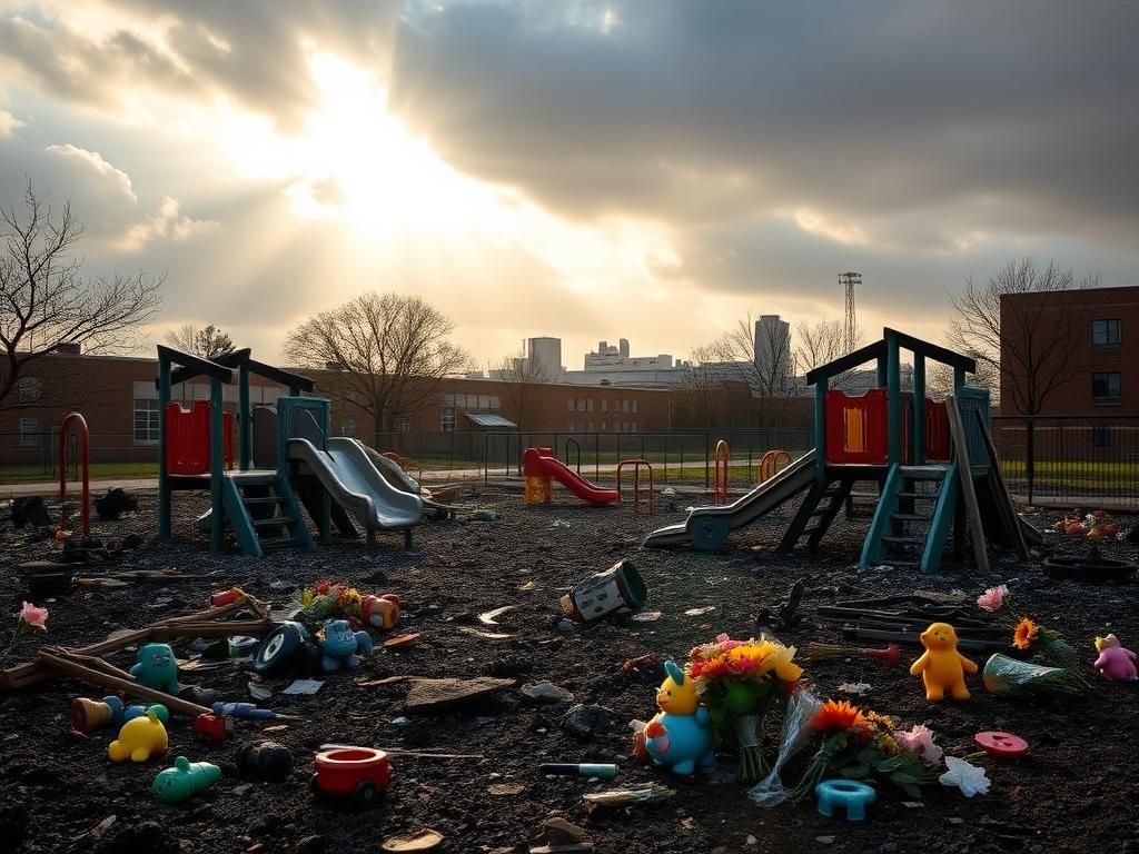 Flick International Charred remains of a school playground in Baltimore after an arson incident