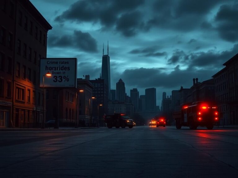 Flick International A deserted Chicago street at dusk with abandoned buildings and flickering streetlights