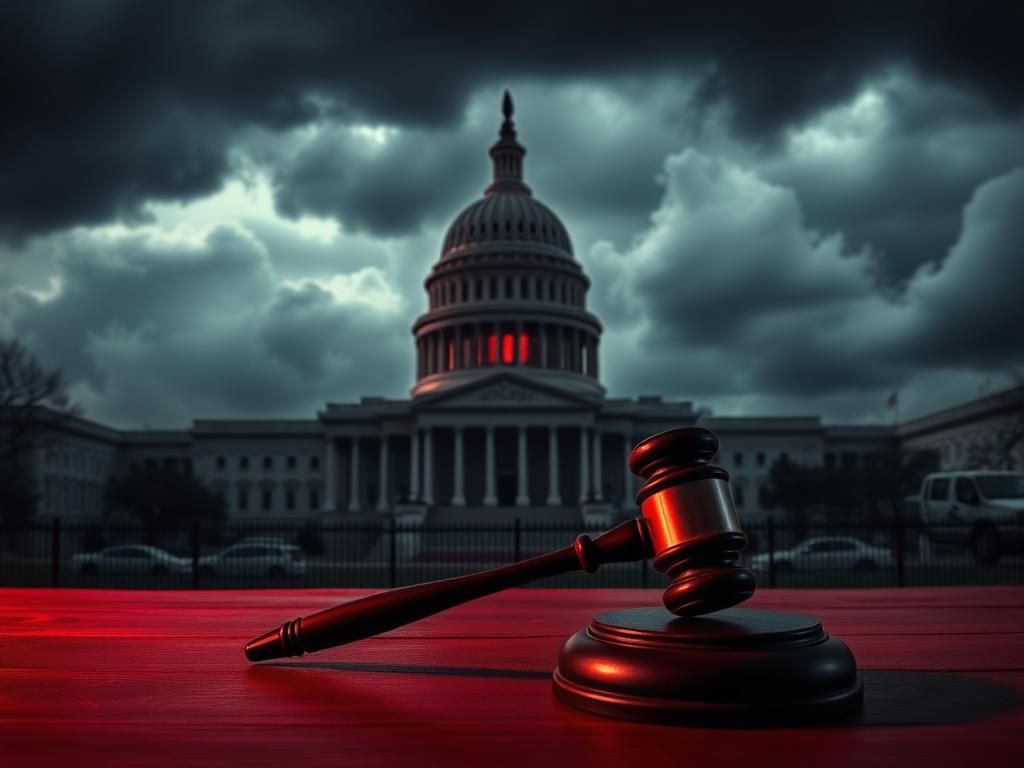 Flick International U.S. Capitol building surrounded by dark storm clouds symbolizing political tension