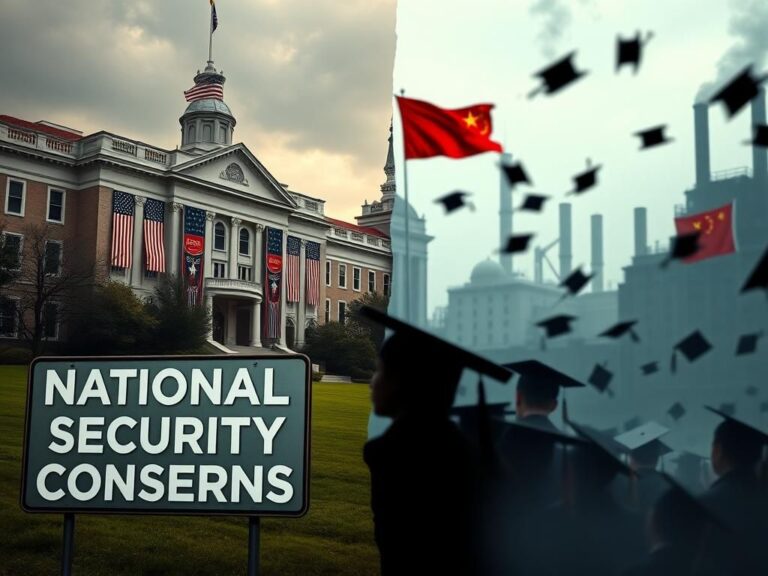 Flick International Divided college campus with American building and Chinese flag