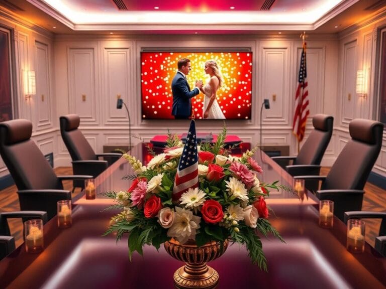 Flick International Cabinet room featuring a vibrant wedding proposal image symbolizing Taylor Swift and Travis Kelce's engagement