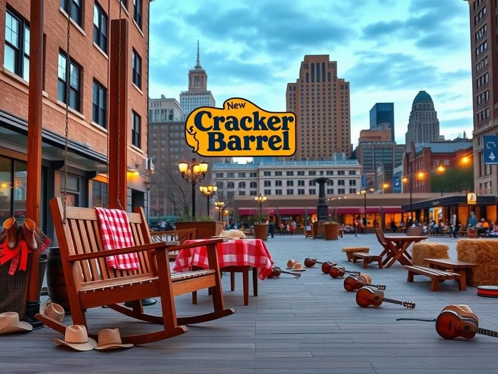 Flick International Empty Cracker Barrel pop-up setup in New York's Gansevoort Plaza