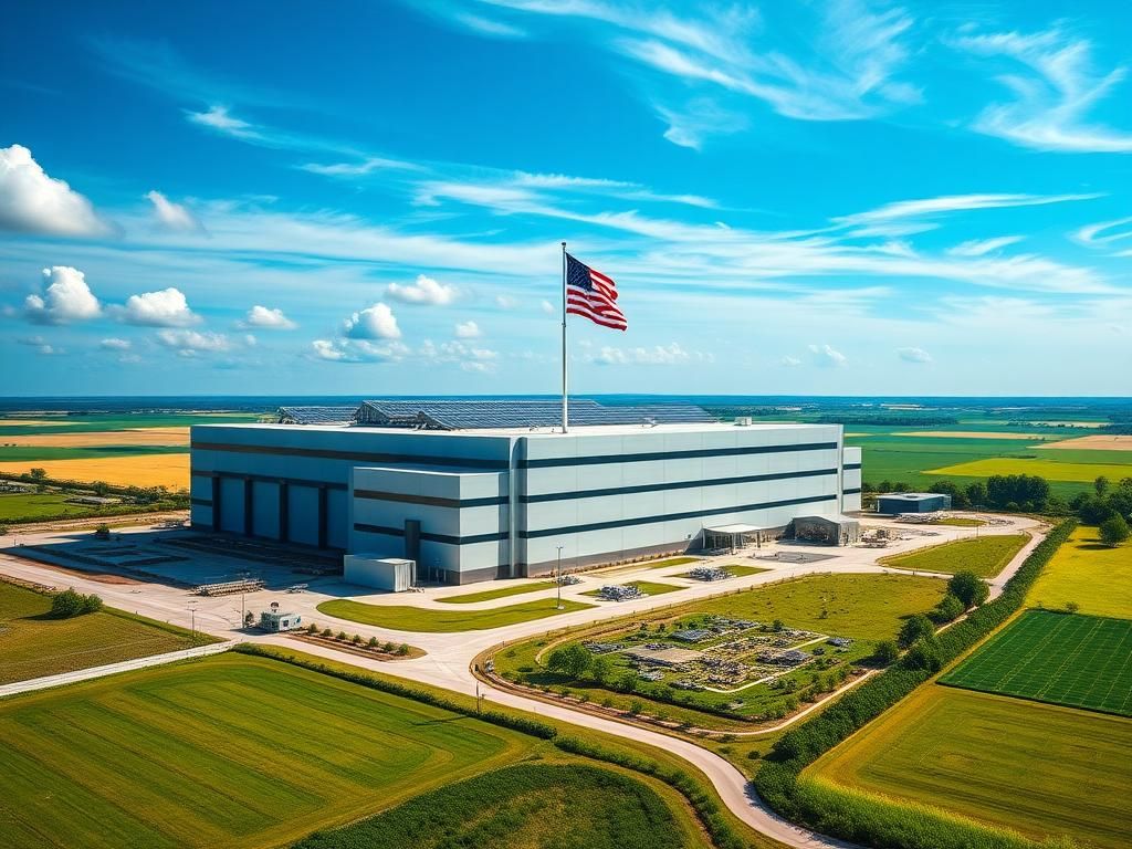 Flick International Aerial view of a modern semiconductor manufacturing facility in the U.S.
