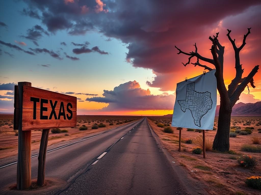 Flick International A dramatic landscape of the Texas state line symbolizing the escape of Texas Democrats