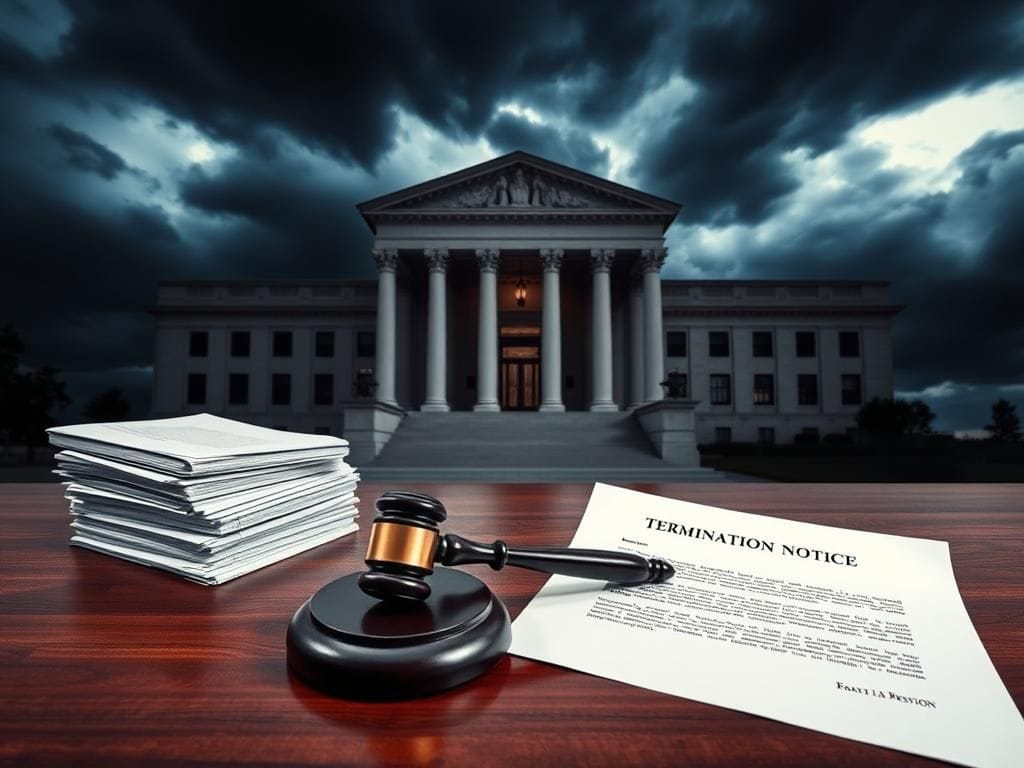 Flick International A dark-toned image of a grand courthouse against a stormy sky symbolizing a legal battle