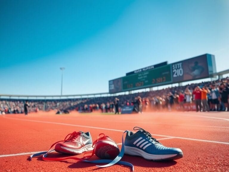 Flick International Running shoes symbolizing the rivalry between Noah Lyles and Kenny Bednarek on the track after the 200-meter final.