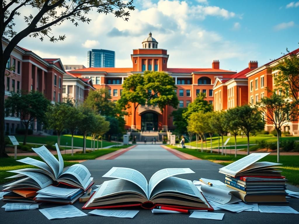 Flick International A diverse campus scene showcasing academic buildings with a sign for 'Diversity, Equity, Inclusion'.