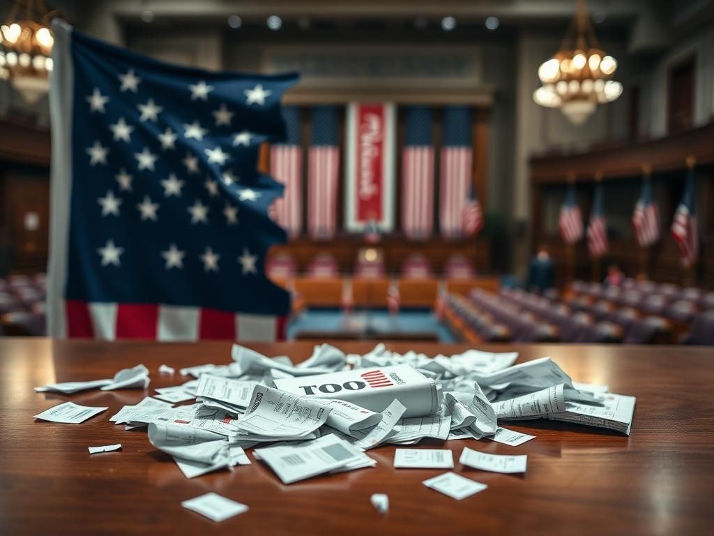 Flick International Close-up of a fragmented American flag symbolizing division within the Democratic Party