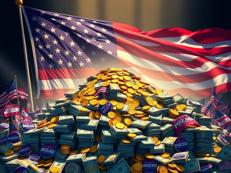 Flick International A dynamic image of a large stack of money and gold coins symbolizing Trump's fundraising success.