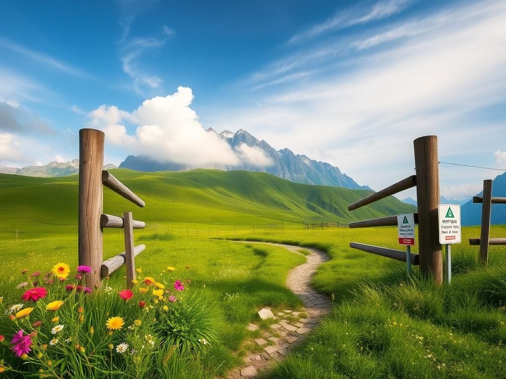 Flick International Vibrant wildflowers and wooden turnstiles protect meadows in the Dolomites