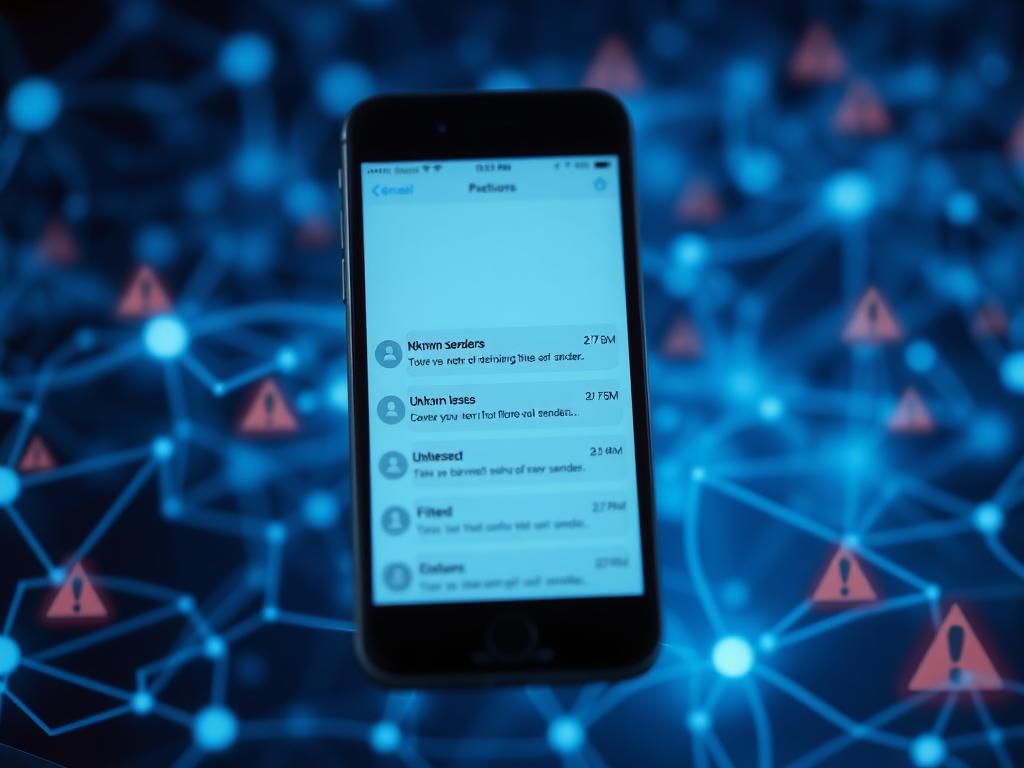 Flick International Smartphone screen displaying a text messaging interface with filtered messages from unknown senders