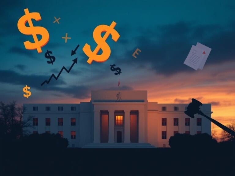 Flick International Abstract representation of the Federal Reserve building with dollar signs and monetary symbols