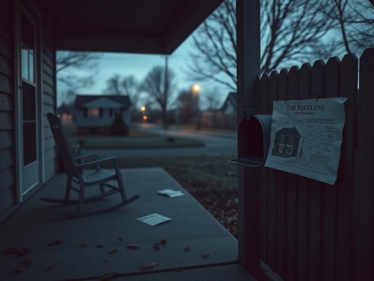 Flick International A quiet suburban landscape at dusk with an empty front porch and rocking chair