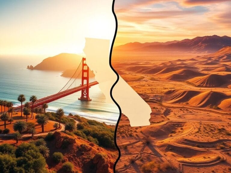 Flick International A split landscape depicting California's coastal and inland regions