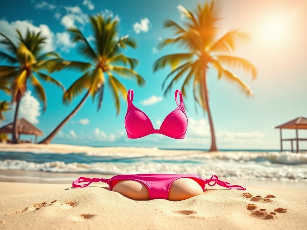 Flick International Padma Lakshmi confidently posing in a hot pink bikini on the beach