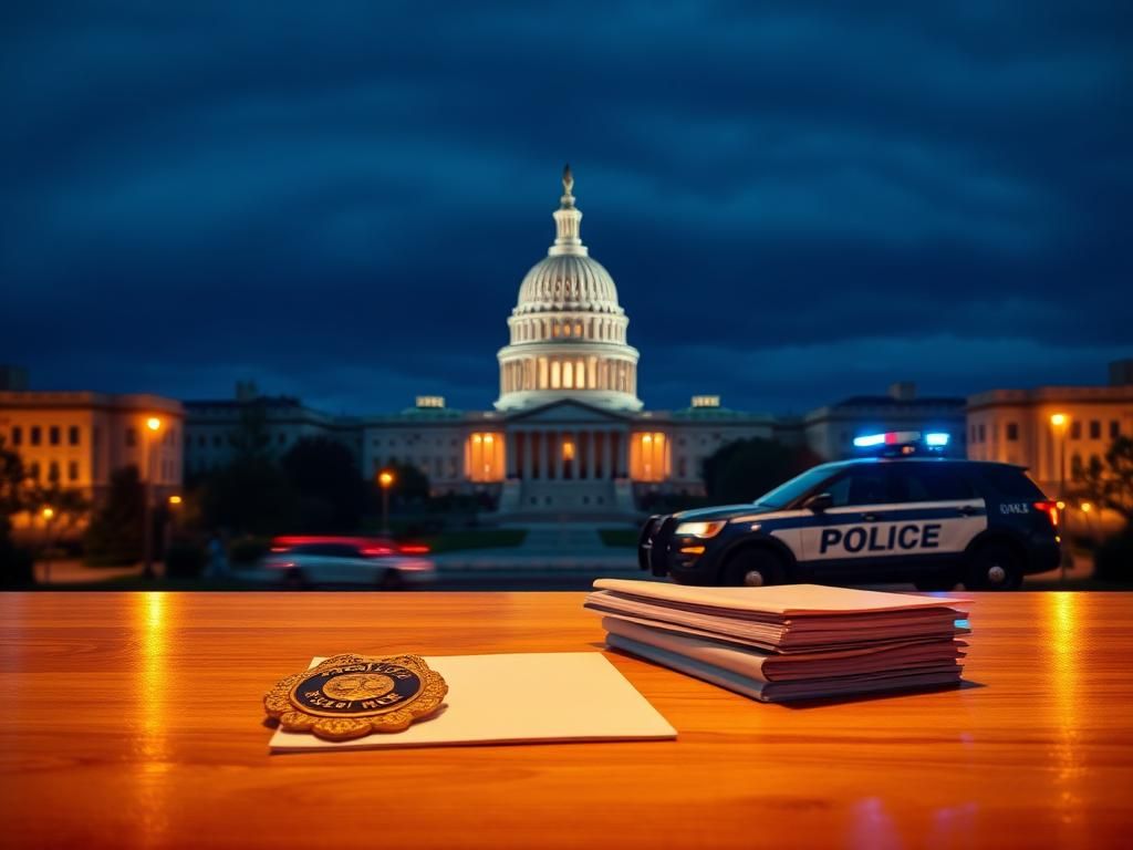 Flick International Aerial view of Washington, D.C. at dusk with the Capitol building illuminated