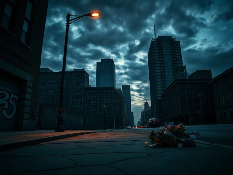 Flick International Dark urban landscape of Chicago at dusk highlighting the crime crisis