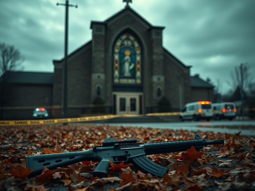 Flick International Police tape surrounds the exterior of Annunciation Catholic School after a tragic shooting incident.