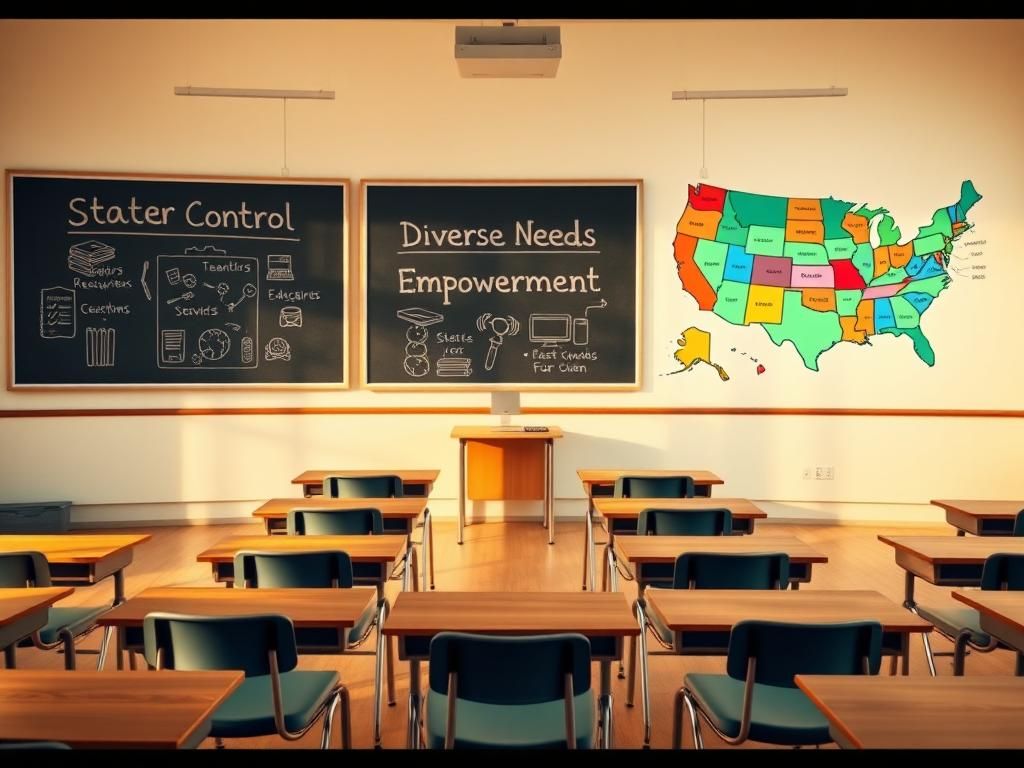 Flick International Symbolic representation of an open classroom with empty desks arranged in a semi-circle, promoting collaboration in education.