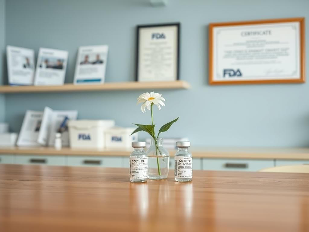 Flick International Serene clinic setting showcasing medical supplies and COVID-19 vaccine vials