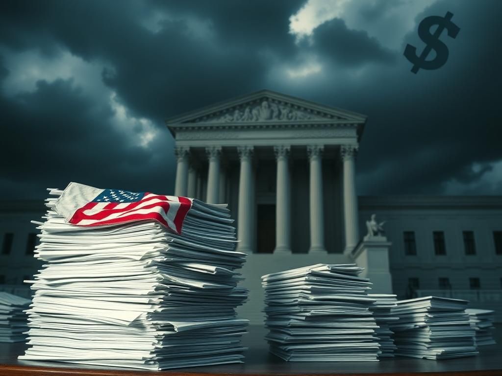 Flick International Dramatic Supreme Court scene with dark clouds and legal documents