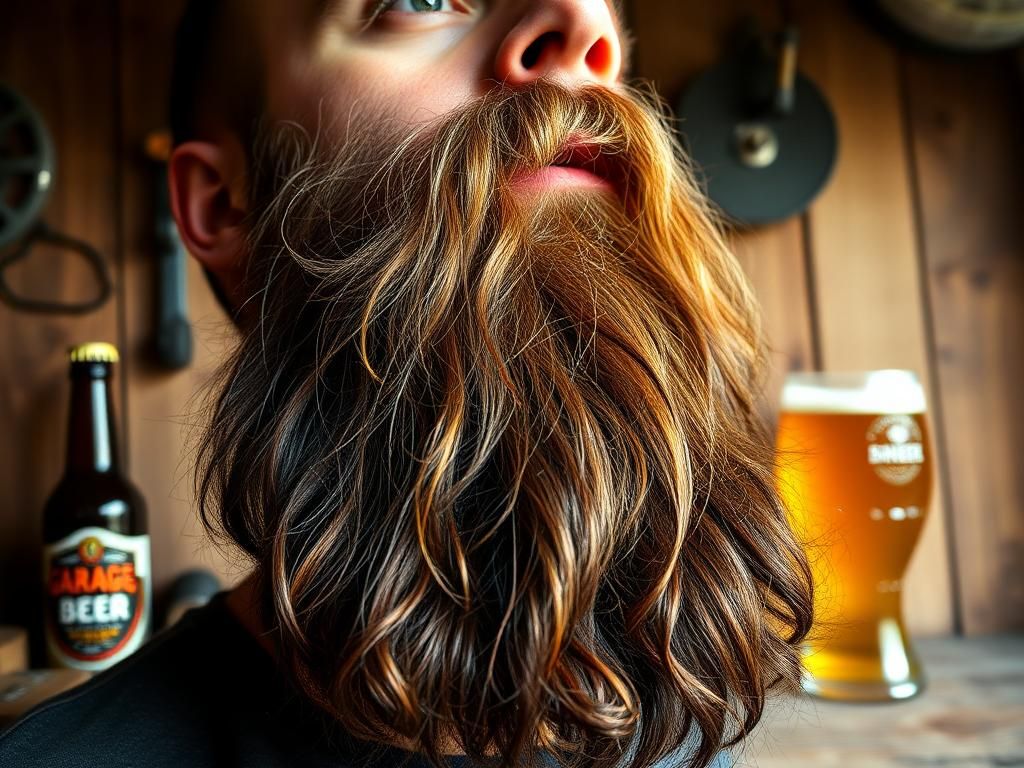 Flick International Close-up of Jason Kelce's freshly dyed beard in dark brown and black shades against a rustic wooden background