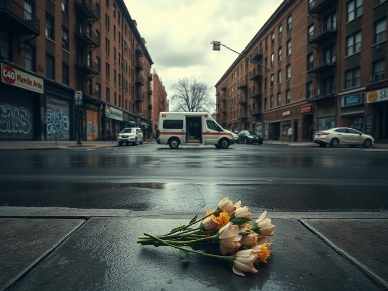 Flick International Somber street scene in East Harlem following a violent incident