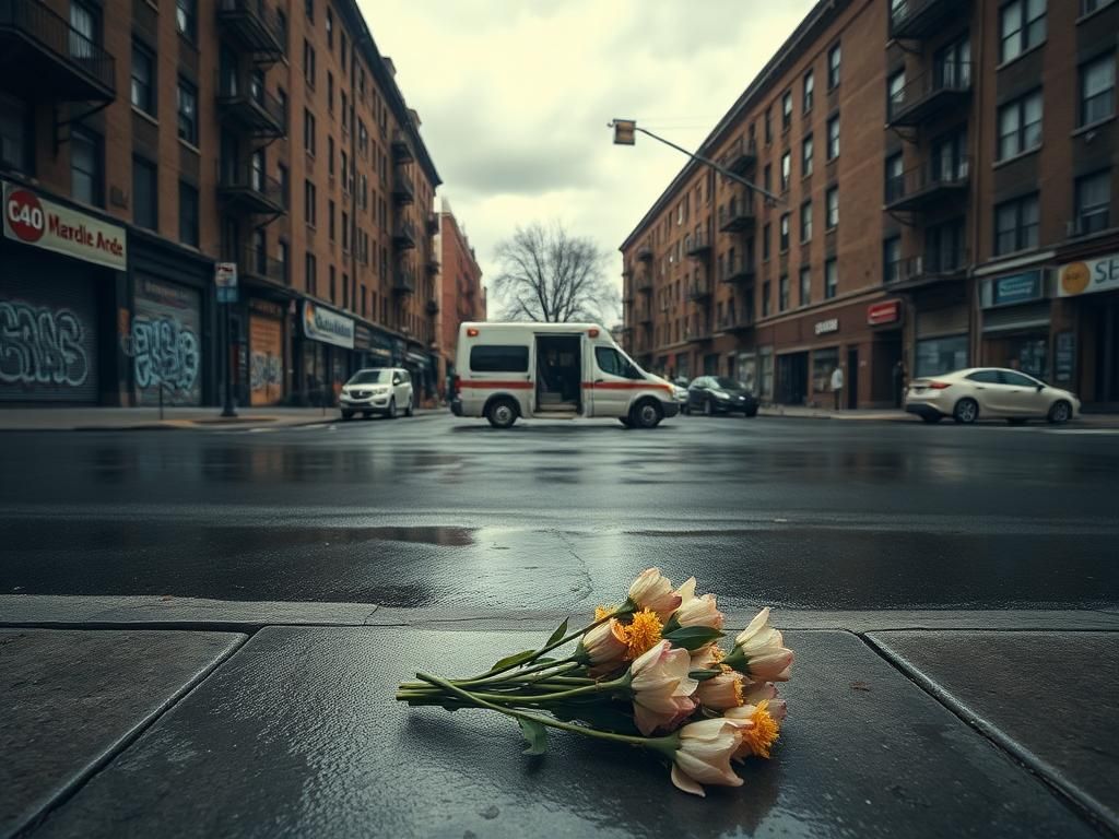 Flick International Somber street scene in East Harlem following a violent incident