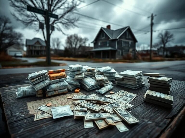 Flick International Abandoned street corner in Franklin, New Hampshire, with seized fentanyl and meth packages