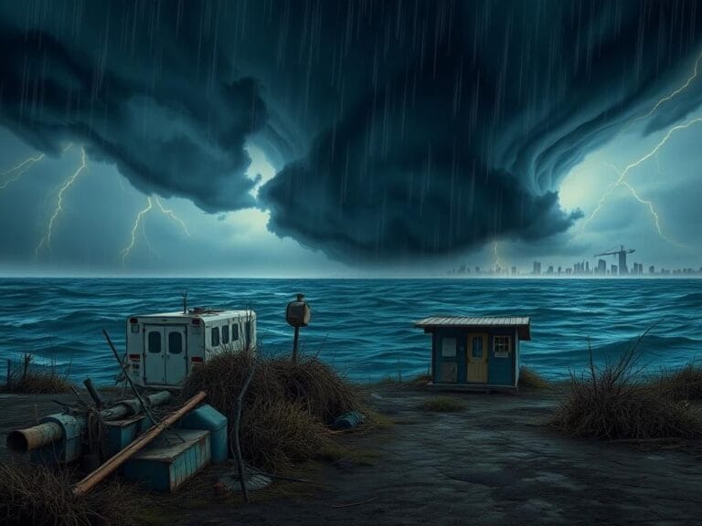 Flick International Dramatic coastal scene depicting a brewing hurricane over a turbulent ocean