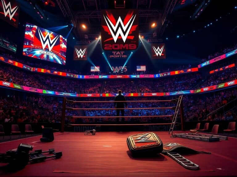 Flick International Dramatic night scene at a vibrant wrestling arena featuring Cody Rhodes and John Cena in the ring