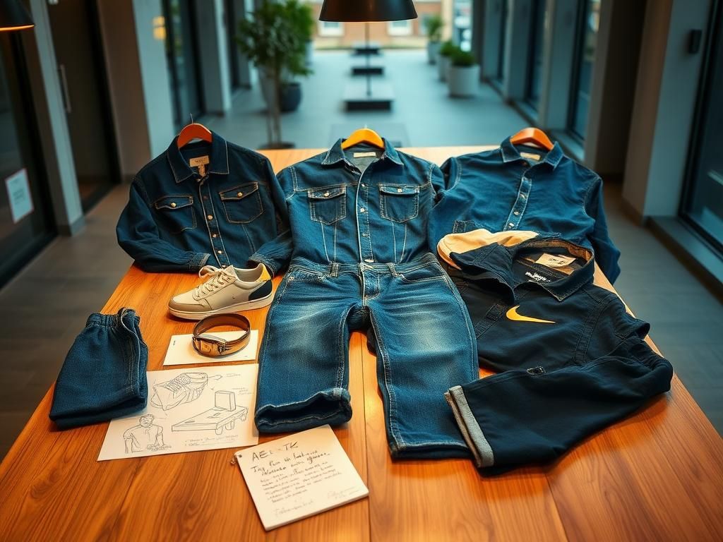 Flick International A stylish display of denim clothing from the AE x TK collection featuring Travis Kelce and Sydney Sweeney.