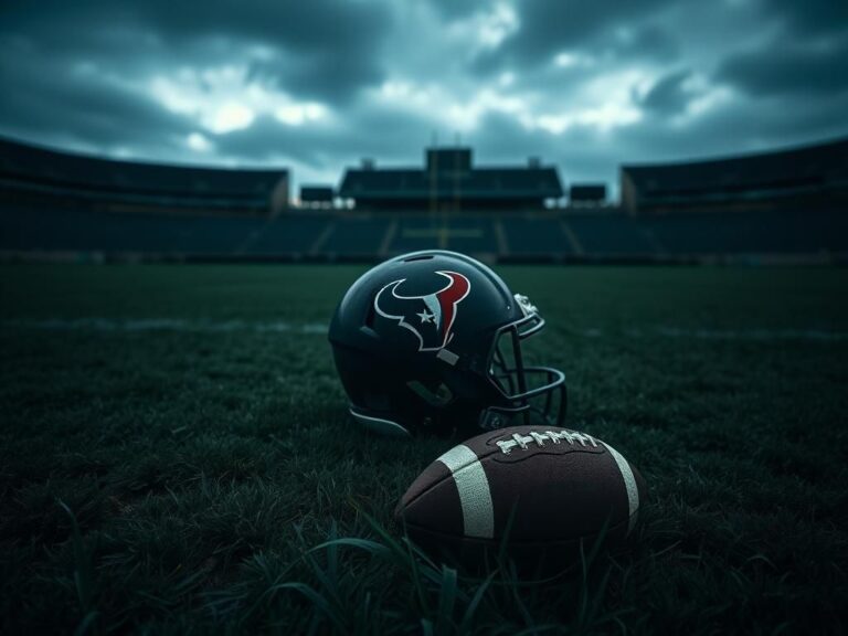 Flick International Abandoned football field with a Houston Texans helmet and weathered football
