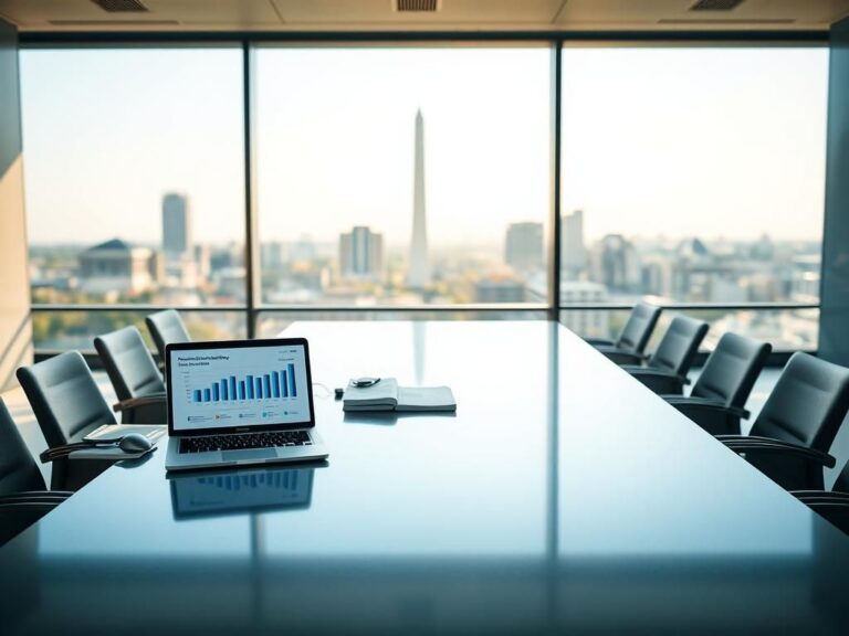 Flick International An empty conference table in a modern office setting, symbolizing a meeting on global health.