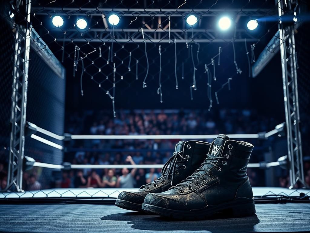 Flick International Steel cage wrestling match featuring Solo Sikoa and Jacob Fatu with intense arena lights