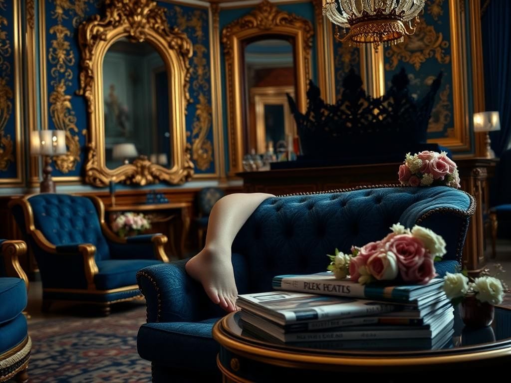 Flick International Ornate royal palace interior with traditional decor and vintage mirror