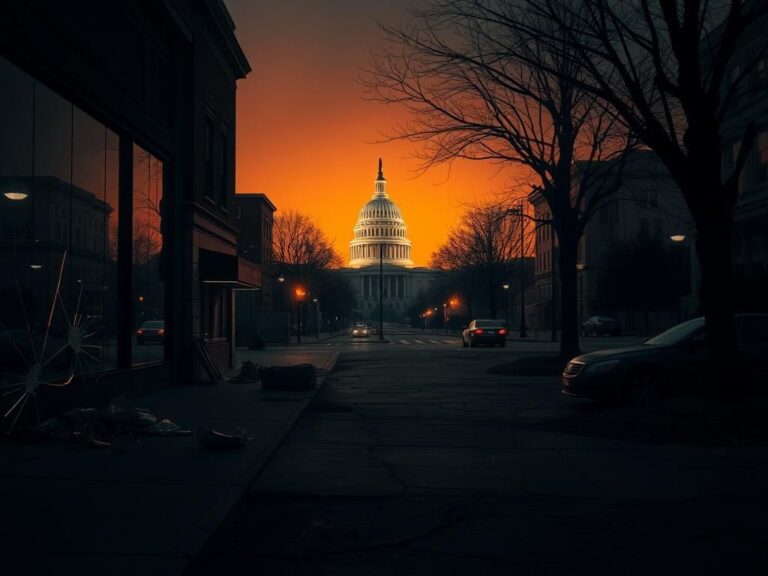 Flick International Moody depiction of a Washington, D.C. street at dusk, illustrating neglect and decay.