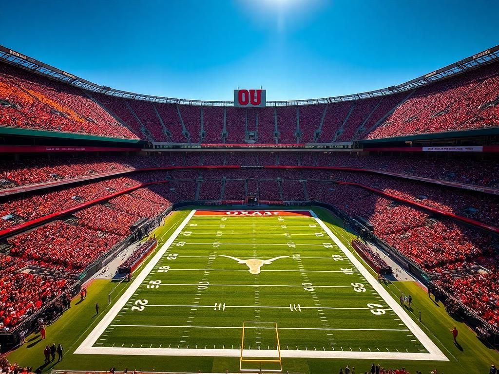 Flick International Aerial view of Ohio Stadium filled with Texas Longhorns and Ohio State fans