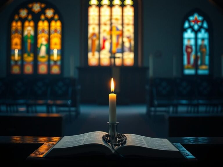 Flick International A quiet Catholic school chapel with dim lighting and stained glass reflections